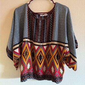 Cato Geometric Patterned Wing Sleeved Blouse.